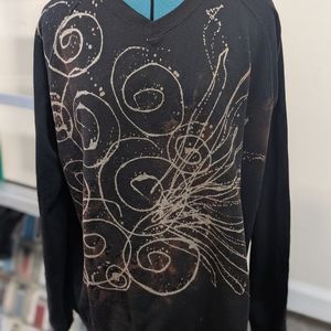 Artisan Handmade tie Dye V- neck oversized grey sweater  XL Unisex